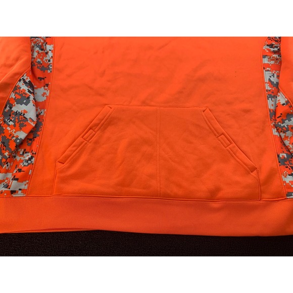 Bright Orange Digital Camo Sleeve Hoodie Men's Athletic Pullover Sweatshirt - Picture 6 of 10